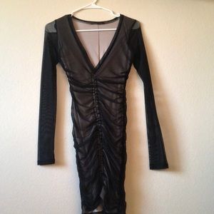 Long sleeve black mesh dress